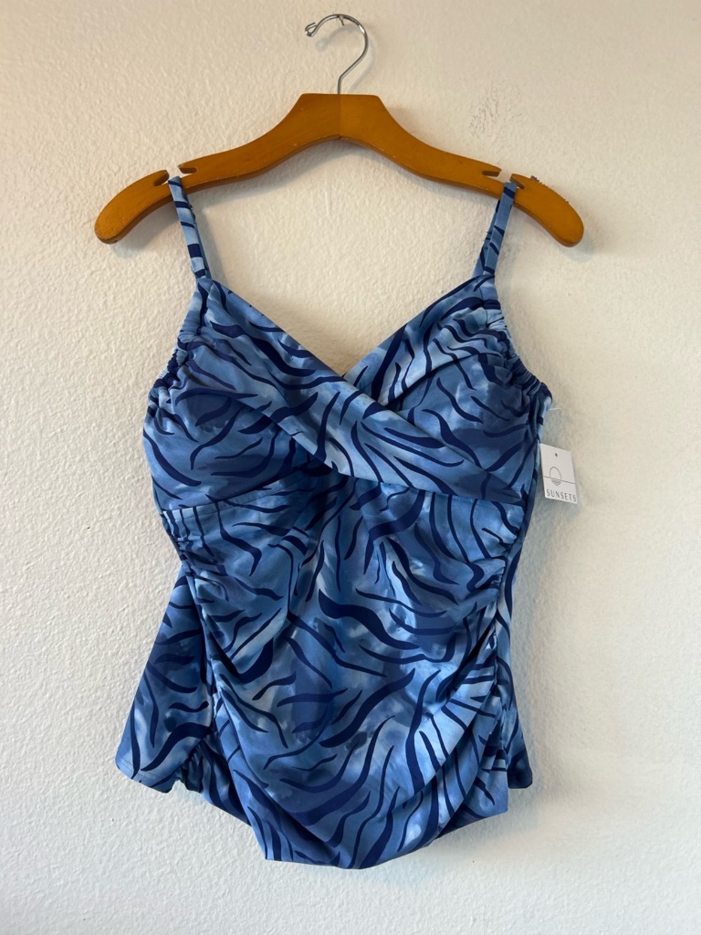 Sunsets Simone Tankini Top Sumatra Blue Patterned Size L